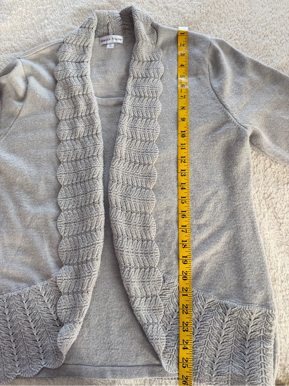 Rebecca Malone Large light gray metallic pull-over Knit Cardigan w/attached tank - Picture 3 of 11